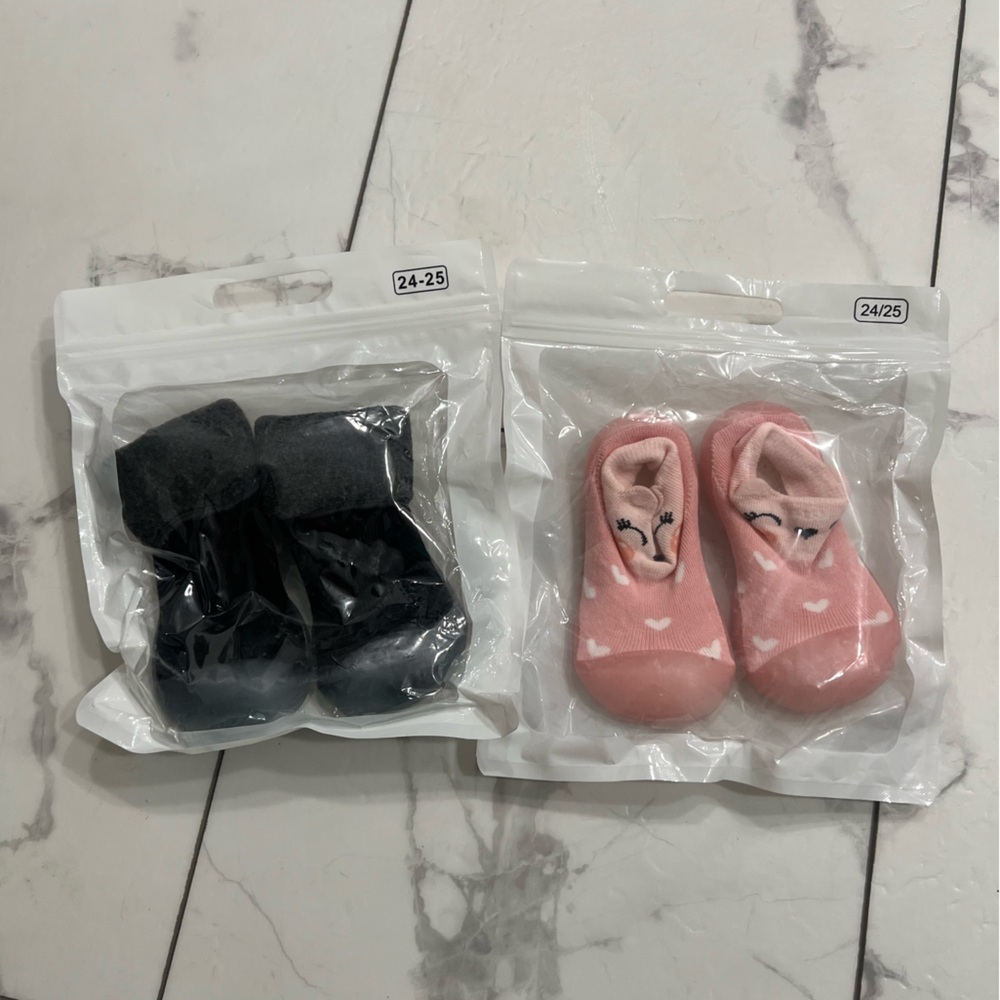 Amazon Kids Socks Set - Black and Pink with Hearts